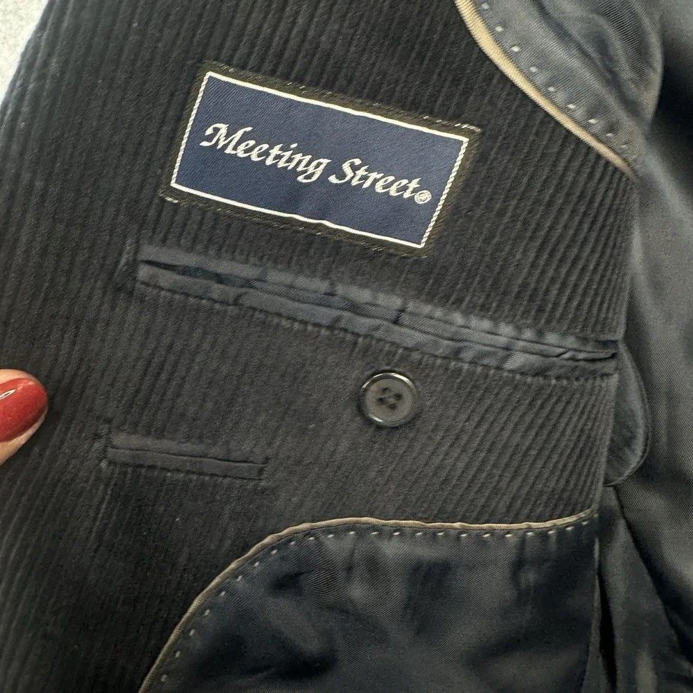 Meeting Street 100%‎ Cotton Corduroy Blazer Navy Blue Size 44L Two-Button Jacket